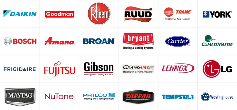 HVAC brands we service: Carrier, Trane, Lennox, Goodman, Bryant, Rheem, Ruud, York, Daikin, Bosch, and other major manufacturers